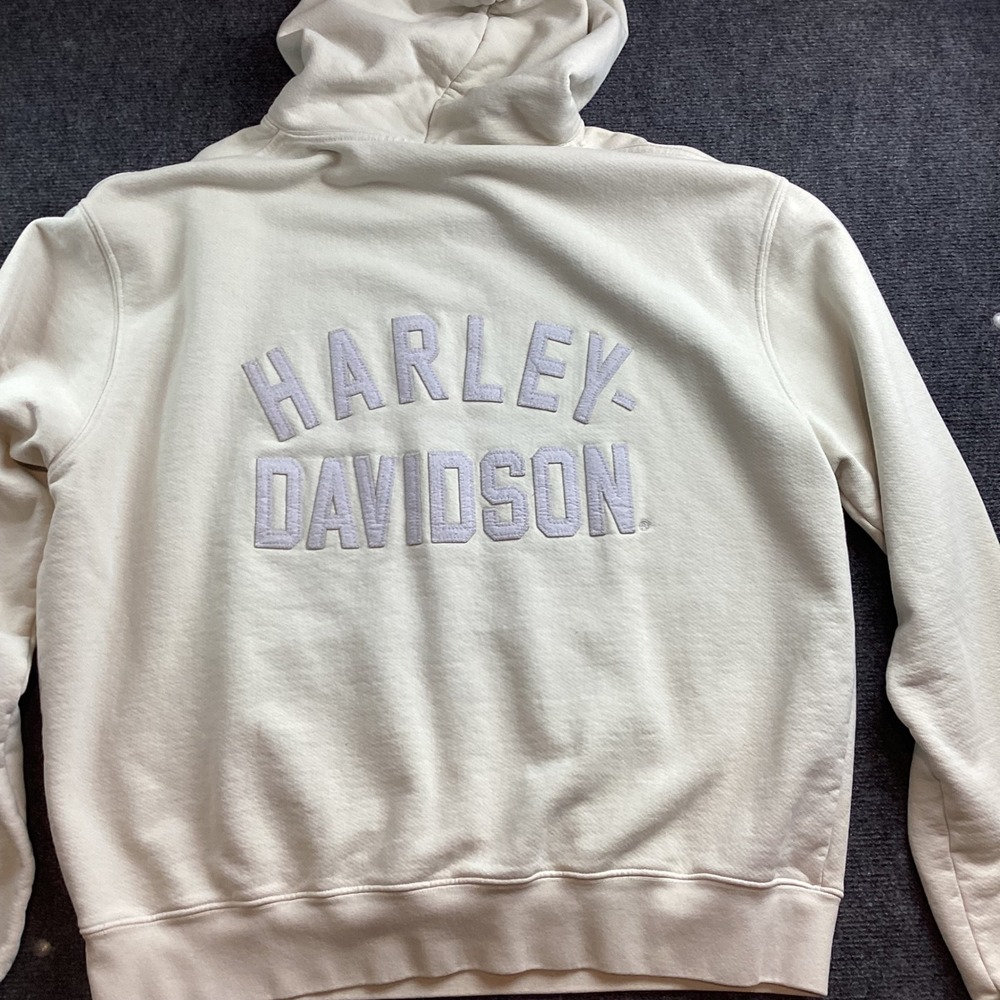 Harley Davidson Cream Embroidered Logo Pullover Hoodie Sweatshirt Off White 172